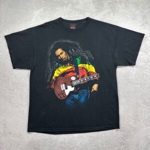 Zion Rootswear Bob Marley Shirt Mens XL Black Reggae Guitar Graphic Tee Short Sl